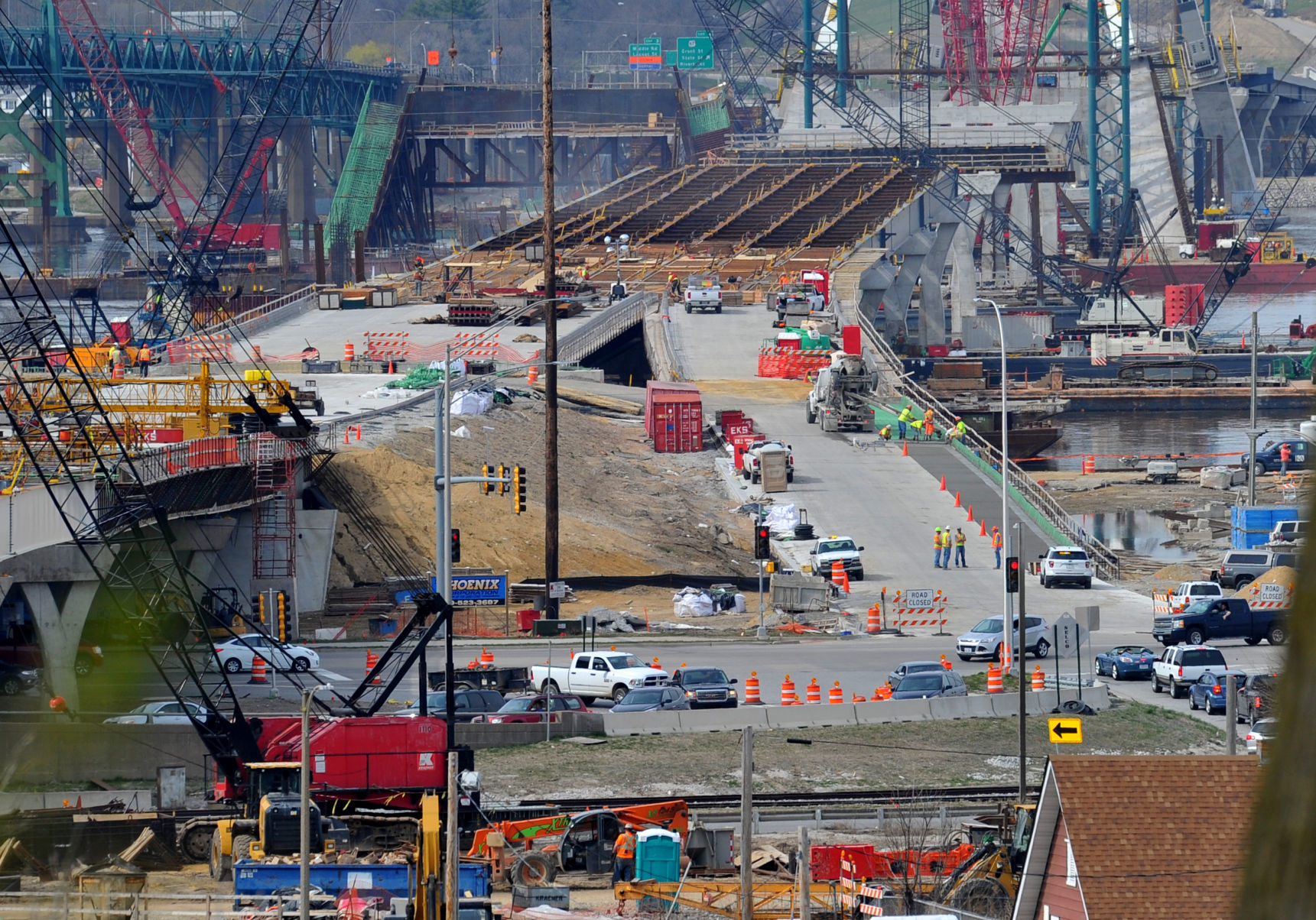 Construction and demolition work for the new Interstate 74 bridge.